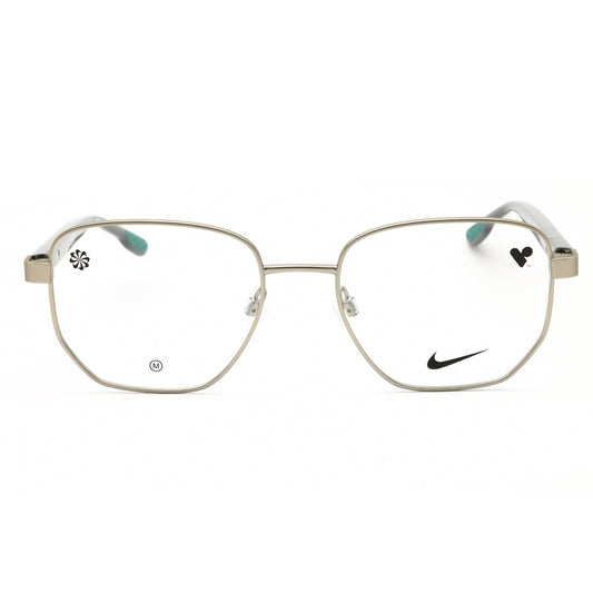 Gold eyeglasses with Nike logo on a white background