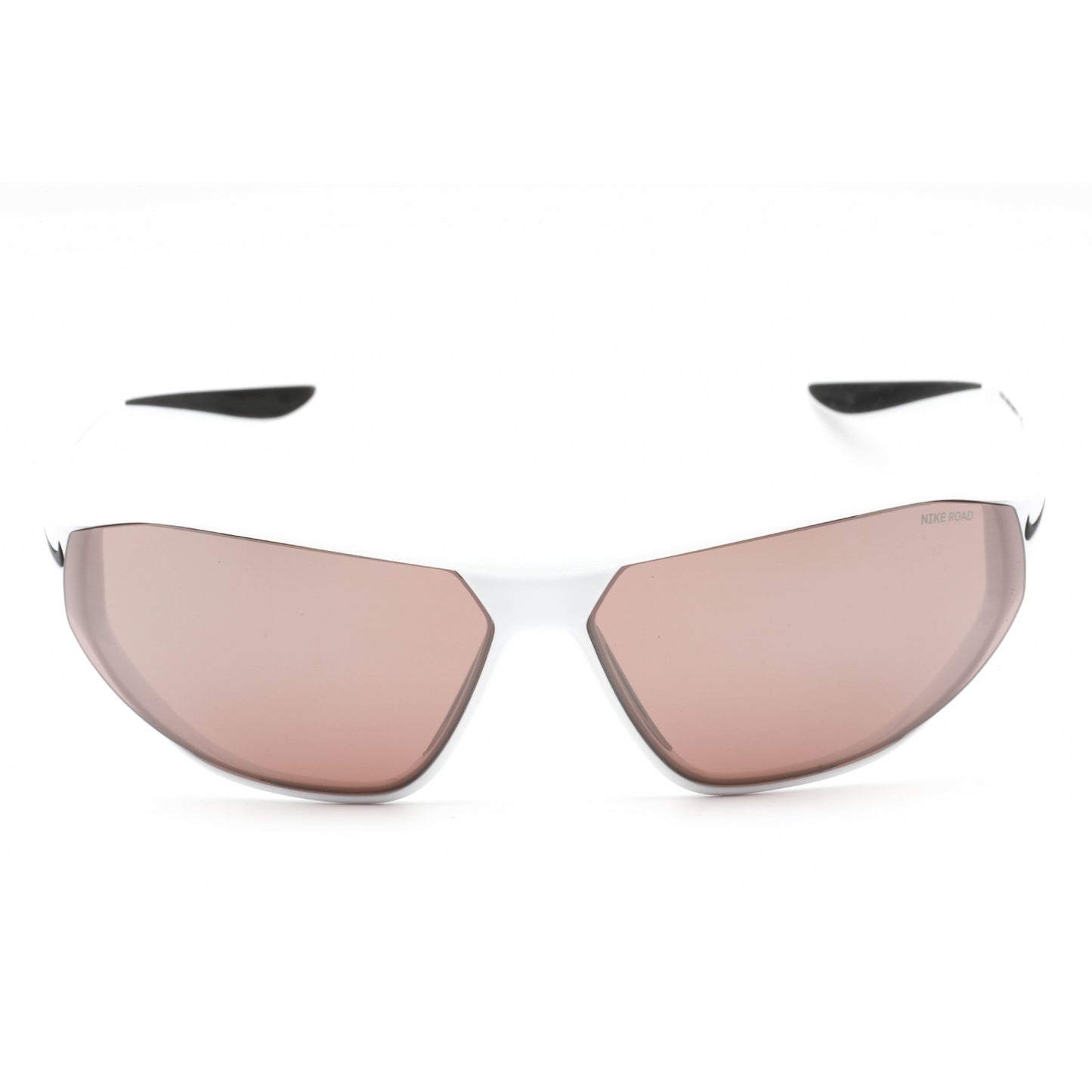 Sunglasses with pink lenses and white frame on a white background