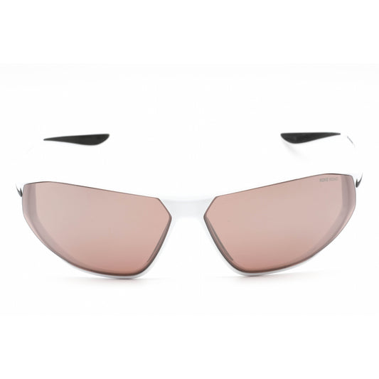 Sunglasses with pink lenses and white frame on a white background