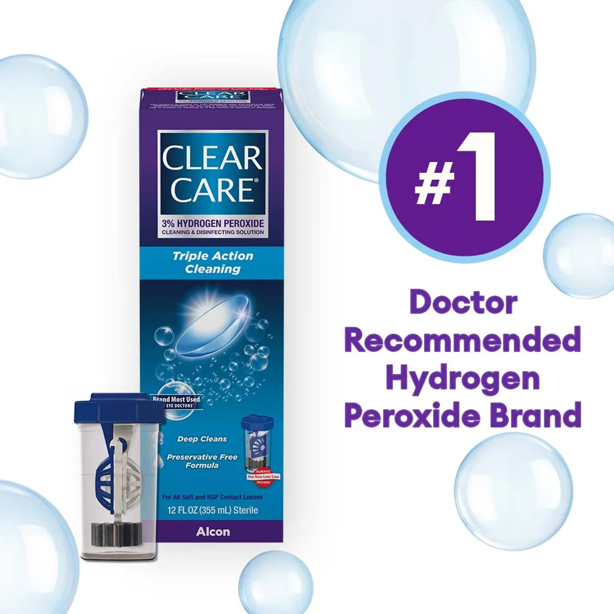 Clear Care Triple Action Hydrogen Peroxide Cleaning & Disinfecting Solution with Lens Case – Twin Pack, 12 fl oz Bottles (Pack of 2)