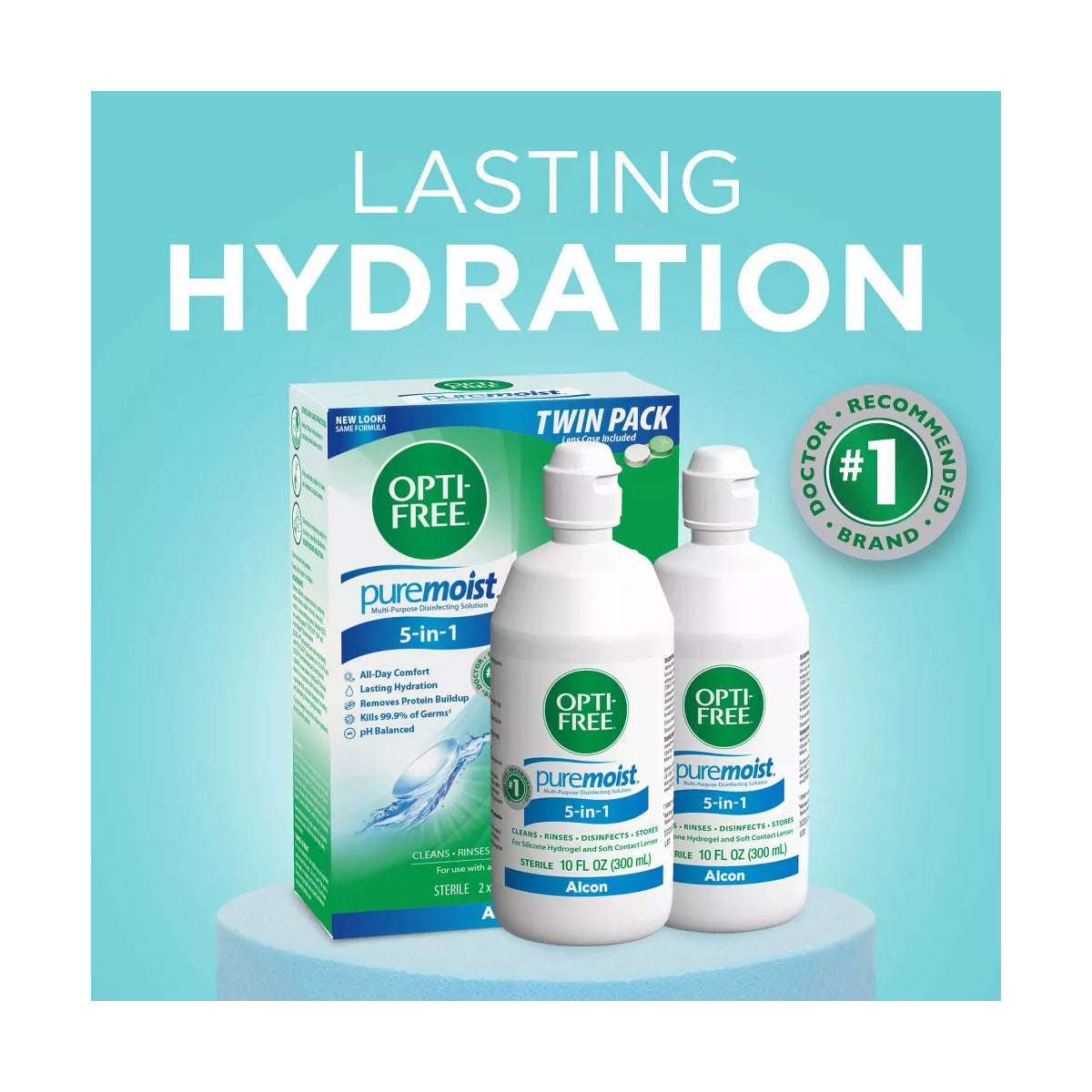 Opti-Free PureMoist Multi-Purpose Contact Lens Cleaning & Disinfecting Solution with Case, 20 fl oz (Twin Pack)