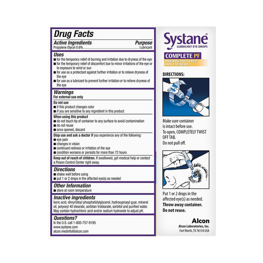 Systane® Complete Preservative-Free Lubricant Eye Drops – Advanced Dry Eye Relief (30 Single-Use Vials)