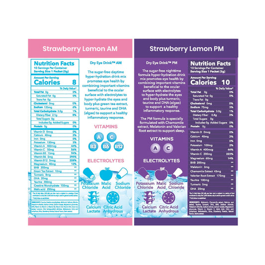 Dry Eye Drink™ Complete Set – Day & Night Hydration for Dry Eye Relief (Strawberry Lemonade, 20 Packets | 10 Each)