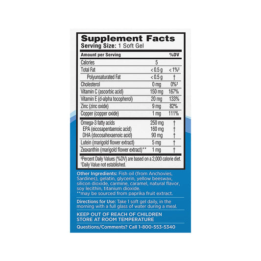 Ocuvite Eye Health Vitamin & Mineral Supplement with Lutein, Zeaxanthin, Omega-3, Zinc, Vitamins C & E – Daily Vision Support, 90 Softgels