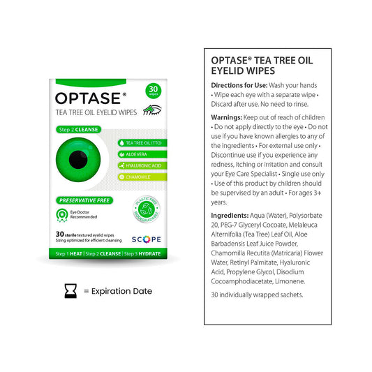 Optase® Tea Tree Oil Eyelid Wipes – Preservative-Free Lid & Lash Cleansing Wipes (Box of 30)
