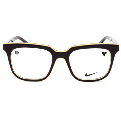 Black eyeglasses with a Nike logo on a white background
