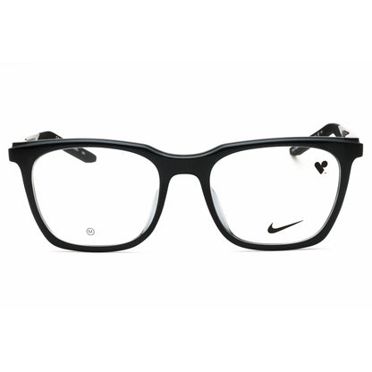 Black eyeglasses with a Nike logo on a white background