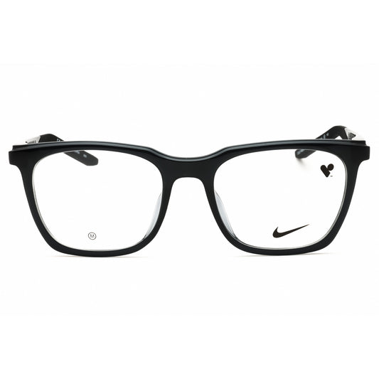 Black eyeglasses with a Nike logo on a white background