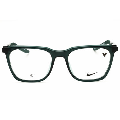 Green eyeglasses with Nike logo on a white background