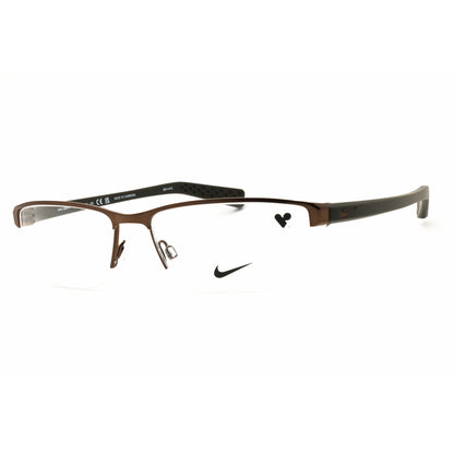 Brown eyeglasses with Nike logo on a white background