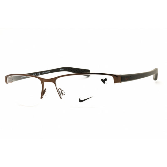 Brown eyeglasses with Nike logo on a white background