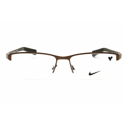 Brown eyeglasses with Nike logo on a white background