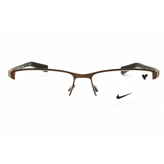Brown eyeglasses with Nike logo on a white background