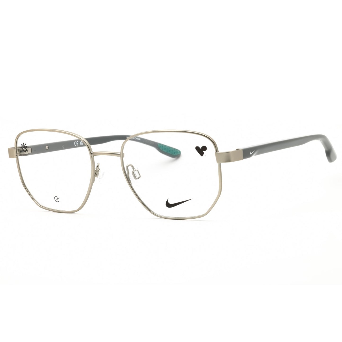 Eyeglasses with a Nike logo on a white background