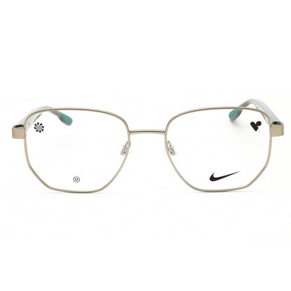 Gold eyeglasses with Nike logo on a white background
