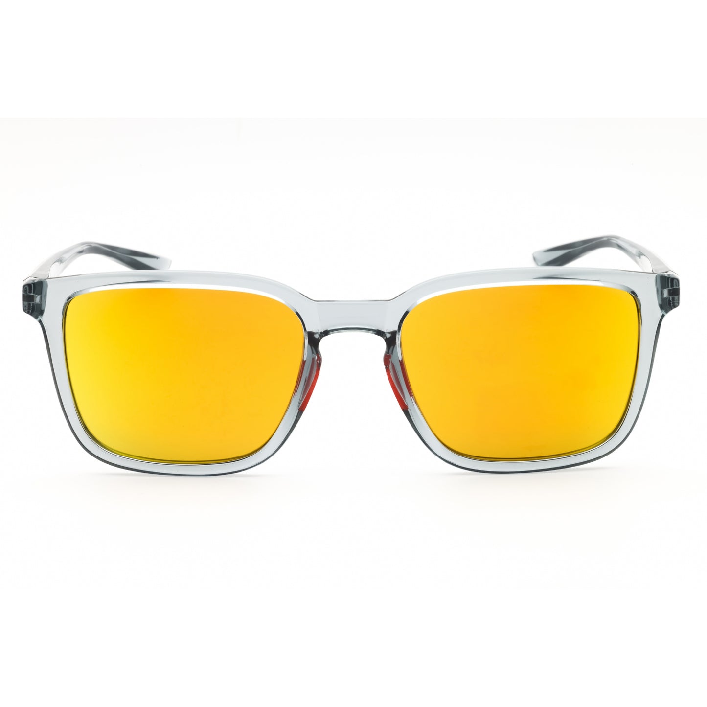 Sunglasses with yellow lenses and clear frame on a white background