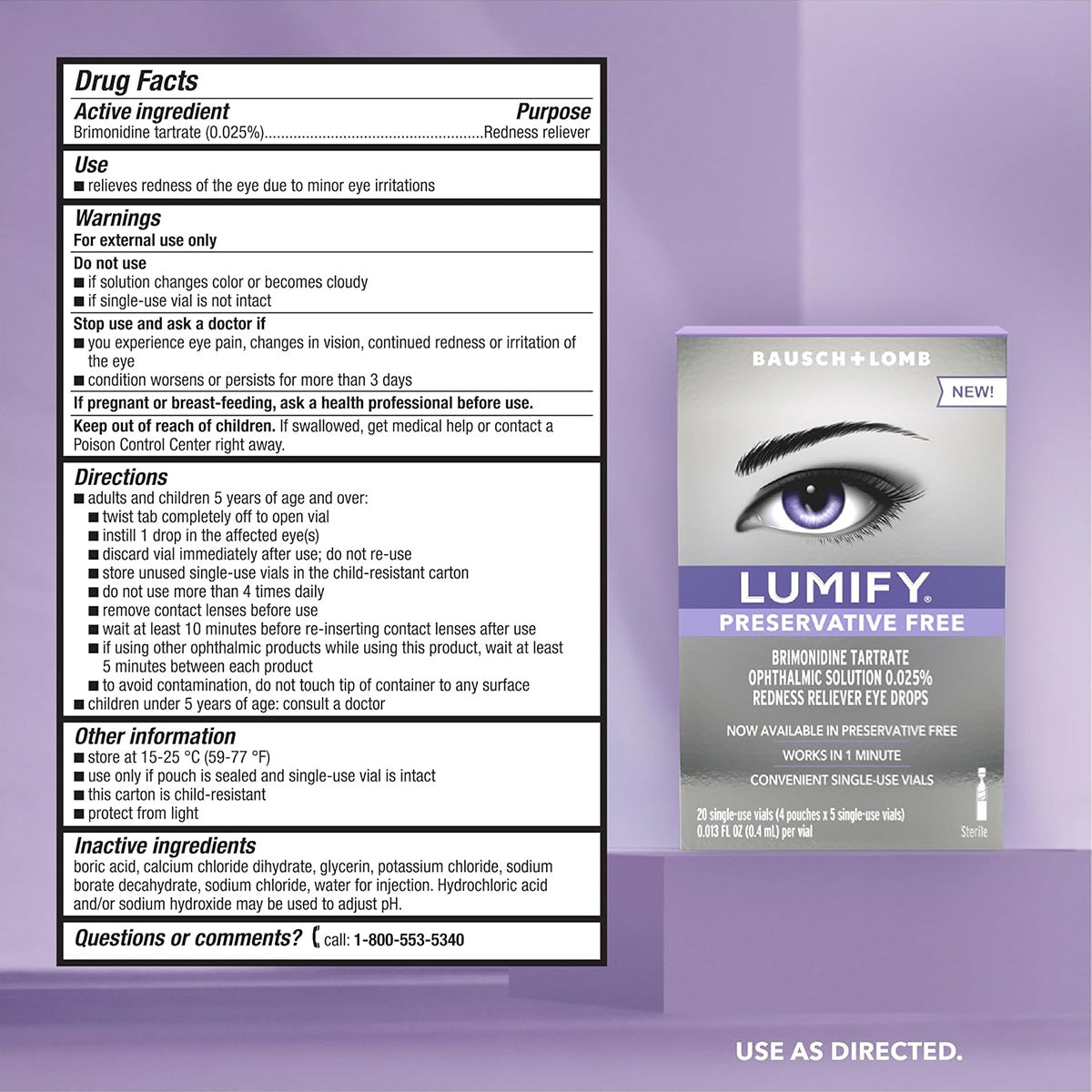LUMIFY PF Redness Reliever Eye Drops – 20 Single-Use Vials