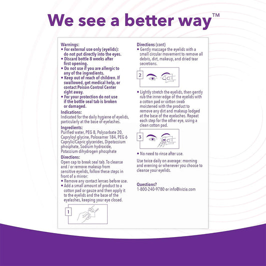 iVIZIA Micellar Eyelid Cleanser, Preservative-Free & Rinse-Free – Gentle Daily Makeup and Debris Removal, 3.3 fl oz