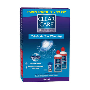 Clear Care Triple Action Hydrogen Peroxide Cleaning & Disinfecting Solution with Lens Case – Twin Pack, 12 fl oz Bottles (Pack of 2)