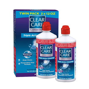 Clear Care Triple Action Hydrogen Peroxide Cleaning & Disinfecting Solution with Lens Case – Twin Pack, 12 fl oz Bottles (Pack of 2)