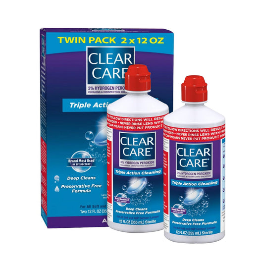 Clear Care Triple Action Hydrogen Peroxide Cleaning & Disinfecting Solution with Lens Case – Twin Pack, 12 fl oz Bottles (Pack of 2)