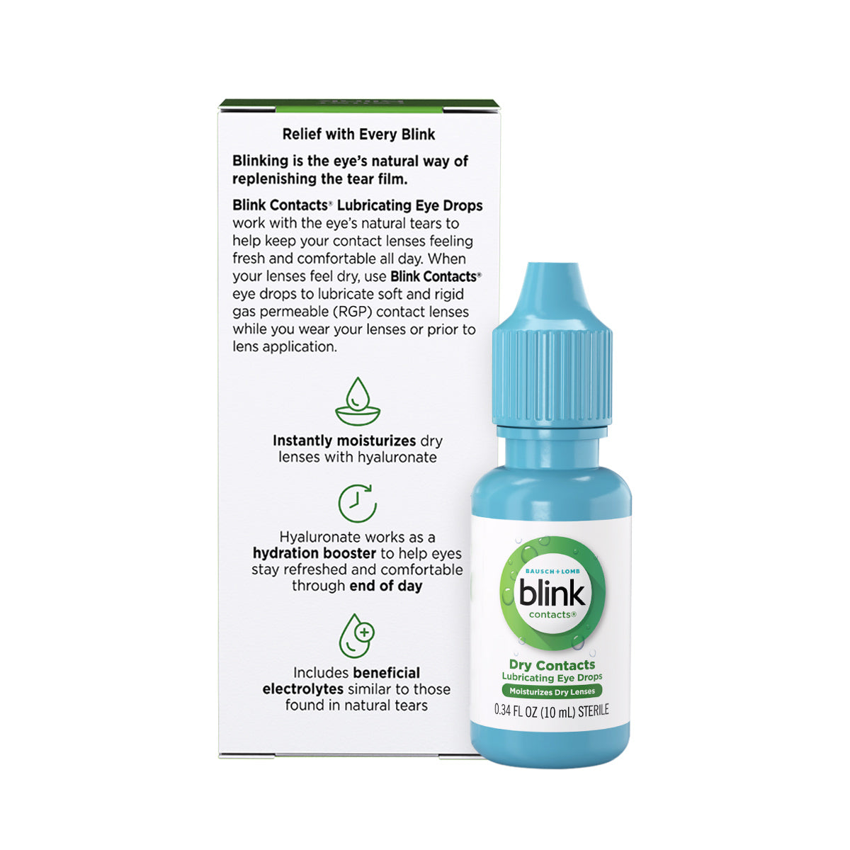 Blink Contacts Lubricating Eye Drops for Contact Lens Comfort (10 ml)