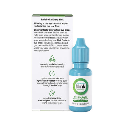 Blink Contacts Lubricating Eye Drops for Contact Lens Comfort (10 ml)