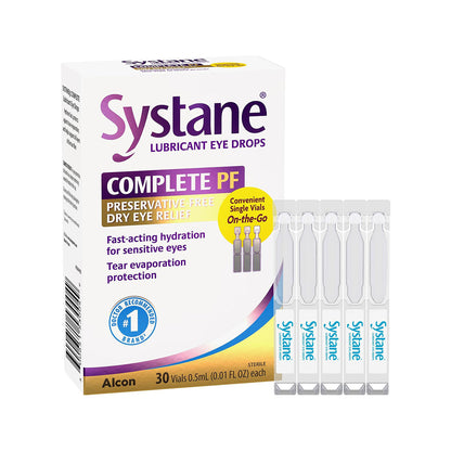 Systane® Complete Preservative-Free Lubricant Eye Drops – Advanced Dry Eye Relief (30 Single-Use Vials)