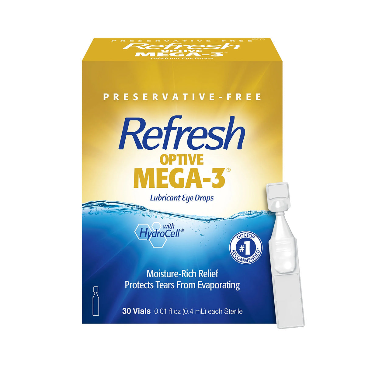 Refresh Optive MEGA-3 Lubricant Eye Drops Preservative-Free Artificial Tears (0.4 mL), 30 Single-Use Container Vials