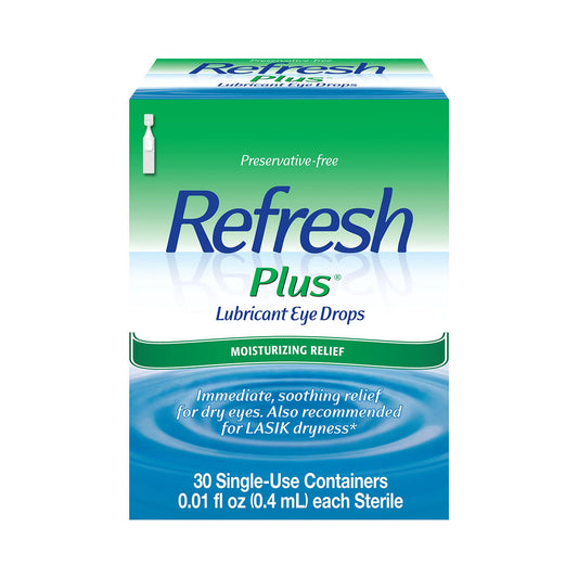 Refresh Plus® Lubricant Eye Drops – Preservative-Free Single-Use Vials (30 Count)