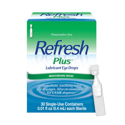 Refresh Plus® Lubricant Eye Drops – Preservative-Free Single-Use Vials (30 Count)