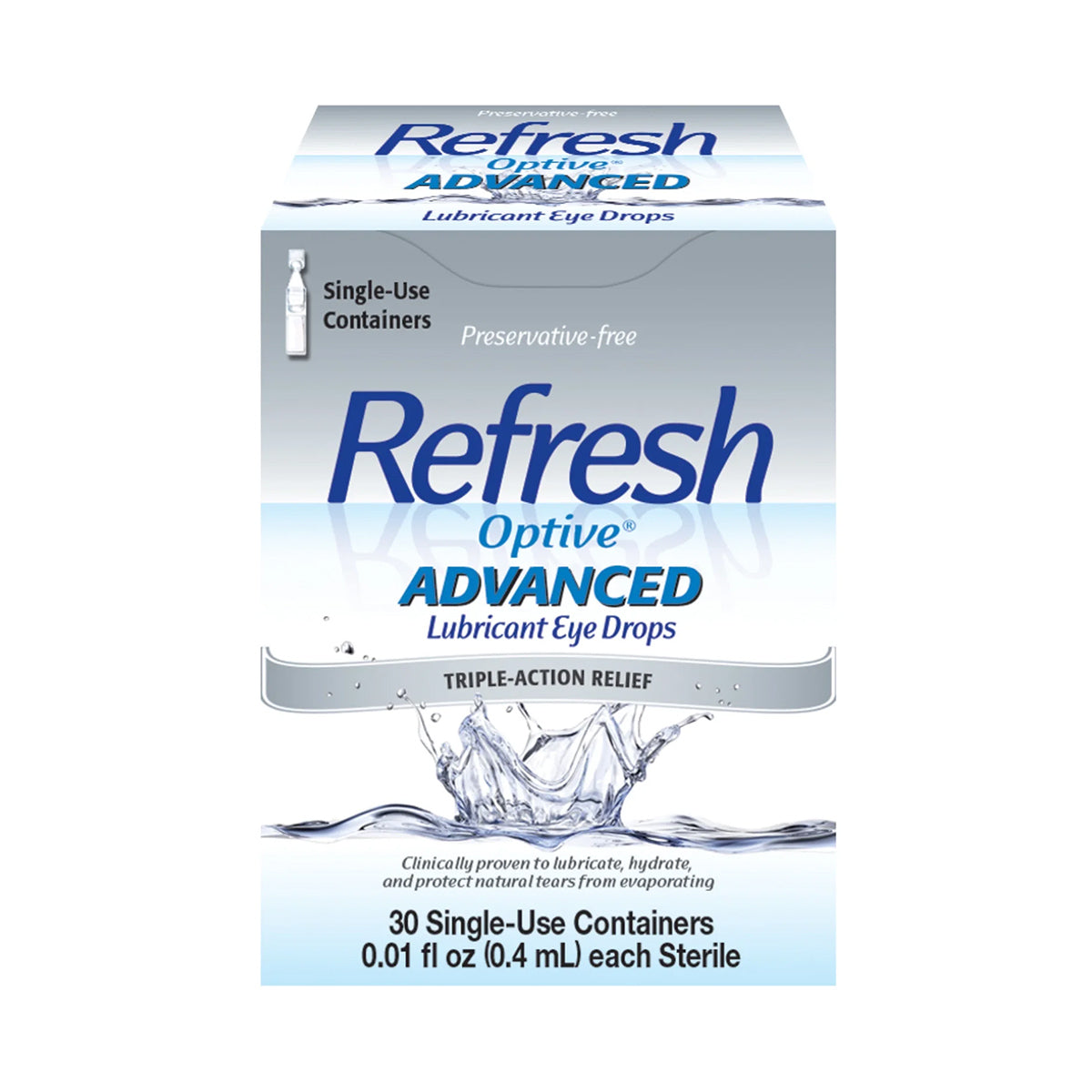 REFRESH OPTIVE® ADVANCED Preservative-Free Lubricant Eye Drops – Intensive Moisture Relief (30 Single-Use Vials)