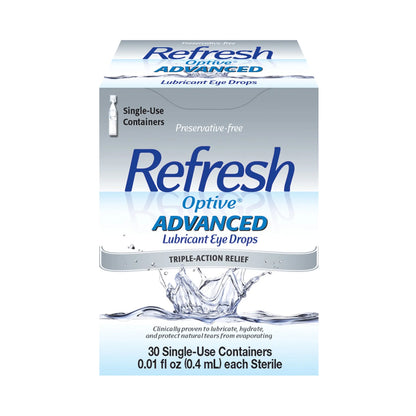 REFRESH OPTIVE® ADVANCED Preservative-Free Lubricant Eye Drops – Intensive Moisture Relief (30 Single-Use Vials)