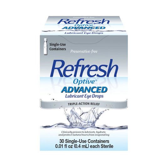 REFRESH OPTIVE® ADVANCED Preservative-Free Lubricant Eye Drops – Intensive Moisture Relief (30 Single-Use Vials)