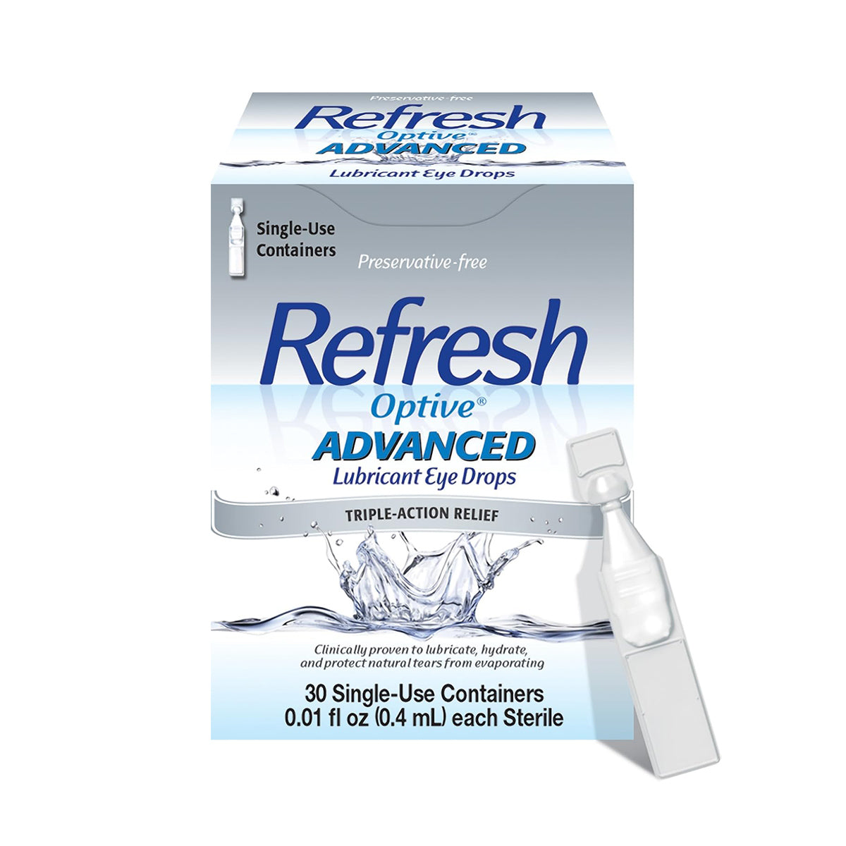 REFRESH OPTIVE® ADVANCED Preservative-Free Lubricant Eye Drops – Intensive Moisture Relief (30 Single-Use Vials)