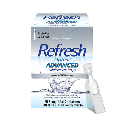 REFRESH OPTIVE® ADVANCED Preservative-Free Lubricant Eye Drops – Intensive Moisture Relief (30 Single-Use Vials)