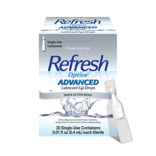 REFRESH OPTIVE® ADVANCED Preservative-Free Lubricant Eye Drops – Intensive Moisture Relief (30 Single-Use Vials)