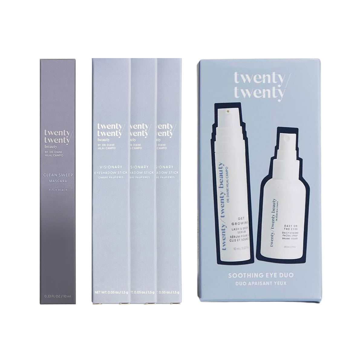 Twenty Twenty Beauty Starter Set – Facial Spray, Eyeshadow Sticks, Lash & Brow Serum & Mascara