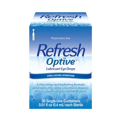 Refresh Optive® Preservative-Free Lubricant Eye Drops – 30 Single-Use Vials for Dry Eye Relief