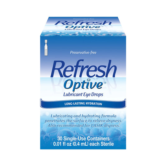 Refresh Optive® Preservative-Free Lubricant Eye Drops – 30 Single-Use Vials for Dry Eye Relief