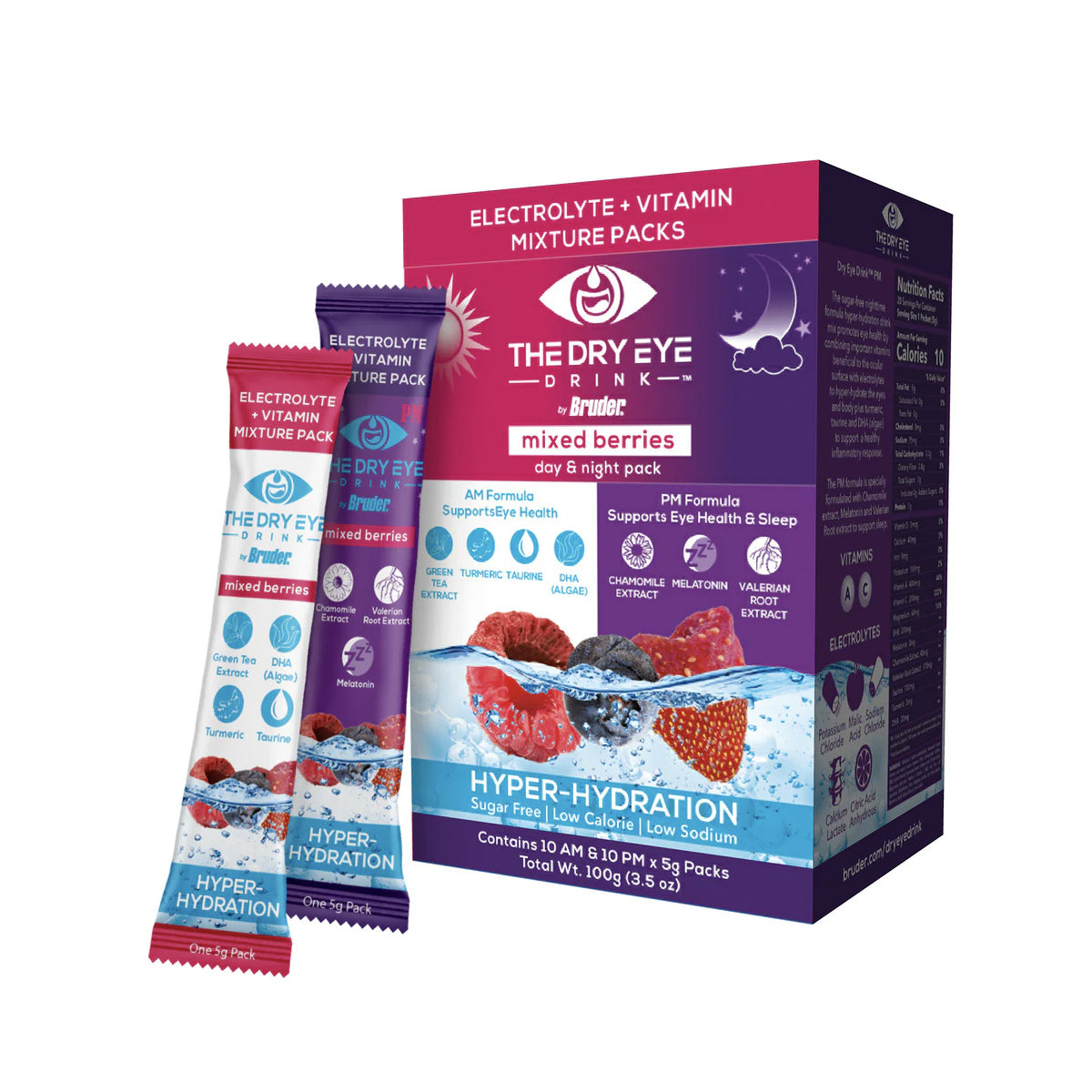 Dry Eye Drink™ Complete Set – Day & Night Hydration for Dry Eye Relief (Mixed Berry, 20 Packets | 10 Each)