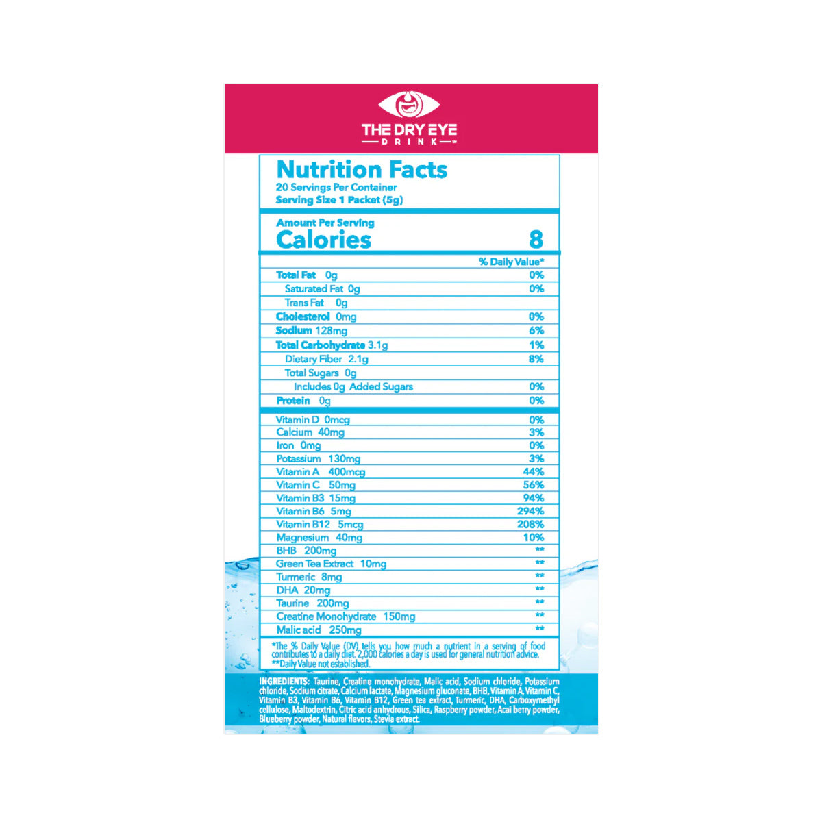 Dry Eye Drink Daytime – Doctor-Formulated Electrolyte Hydration for Dry Eye Support (Mixed Berry, 20 Packets)