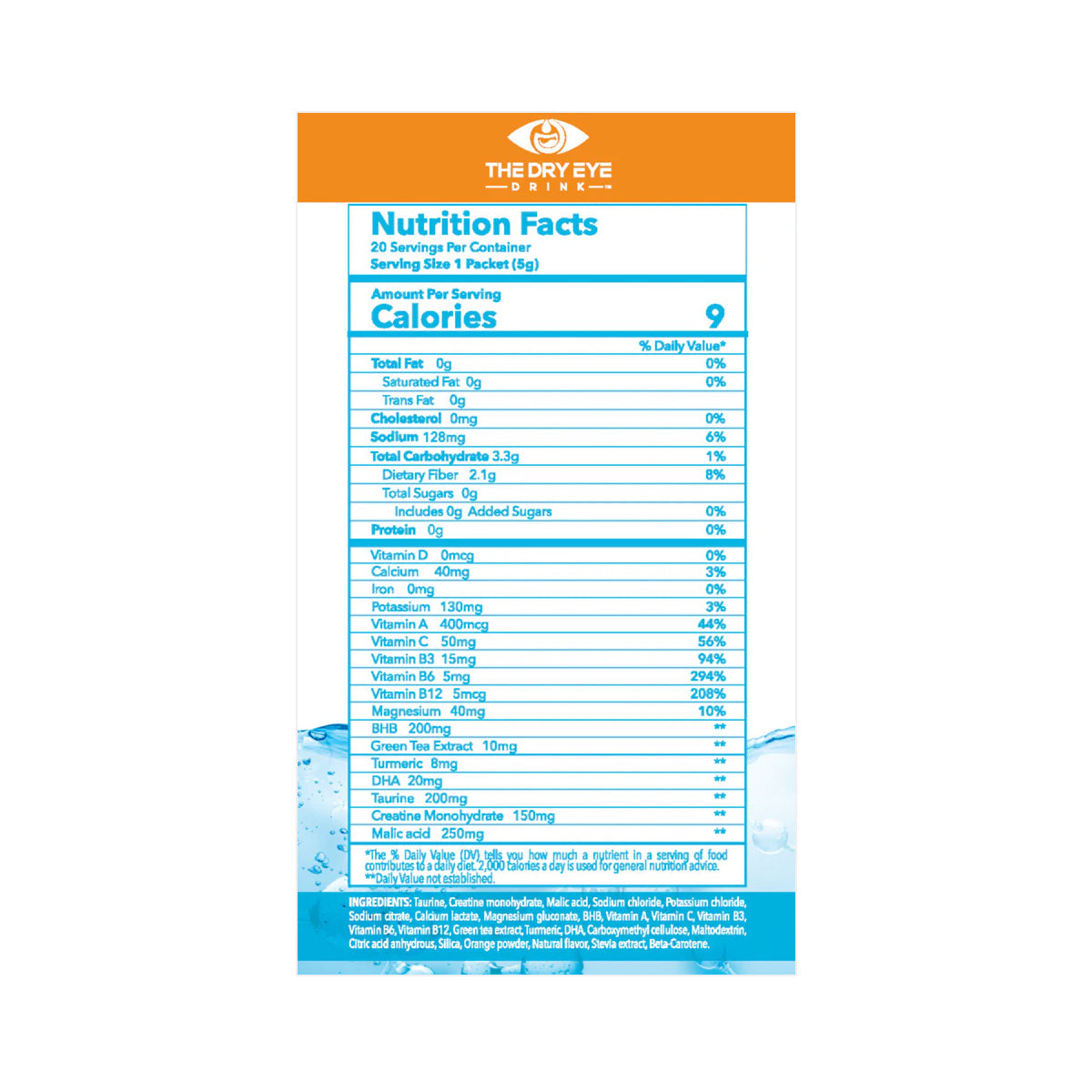 Dry Eye Drink™ Daytime – Doctor-Formulated Hydration for Dry Eye Support (Orange, 20 Packets)