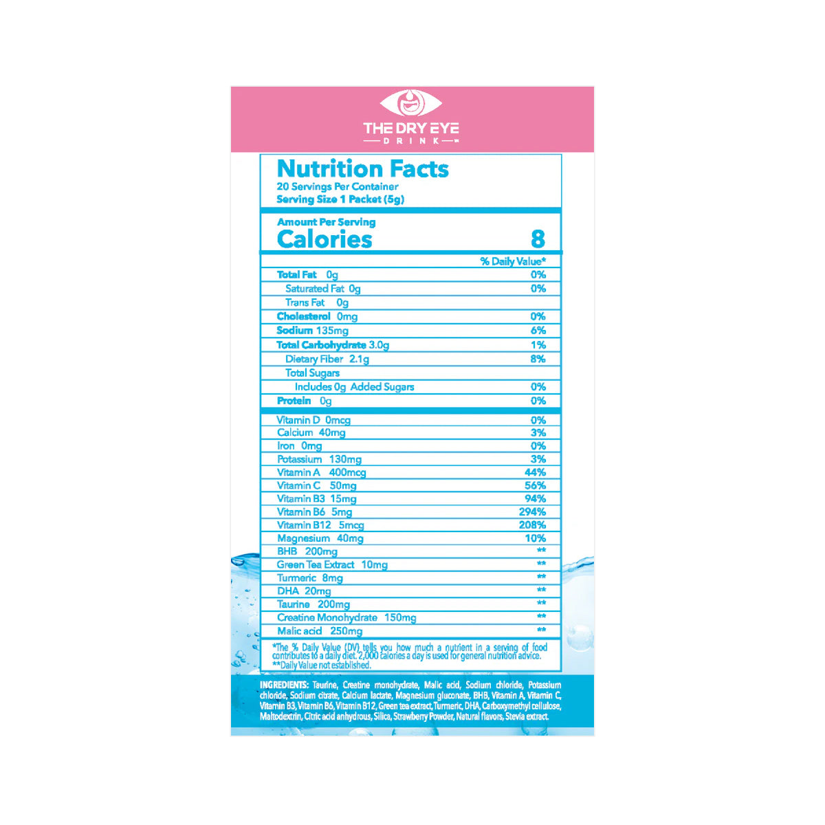 Dry Eye Drink™ Daytime – Doctor-Formulated Hydration for Dry Eye Support (Strawberry Lemonade, 20 Packets)