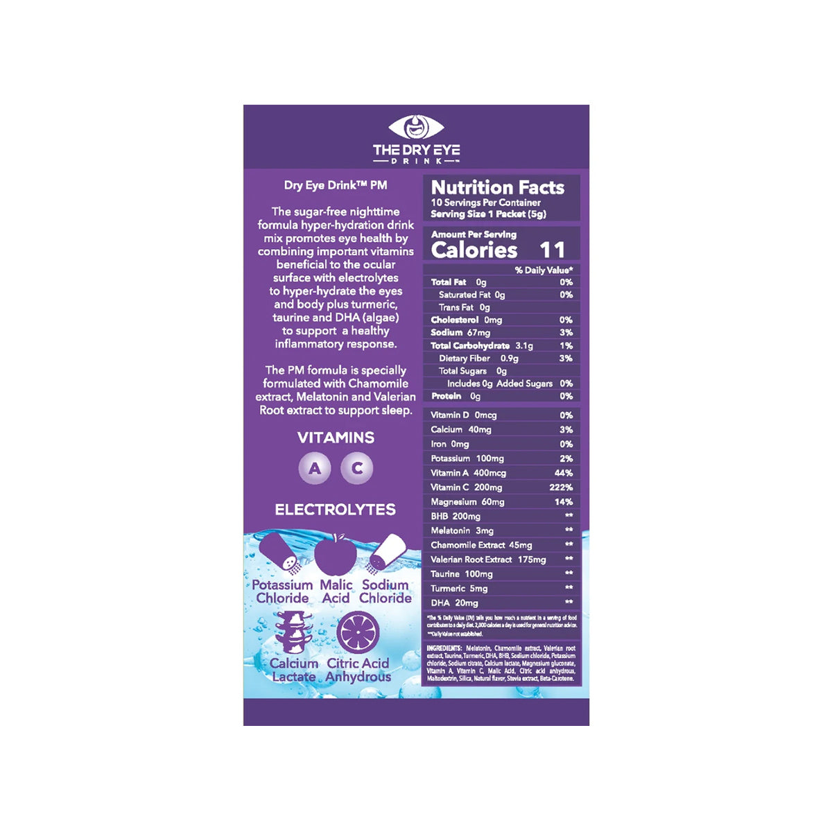 Dry Eye Drink™ PM – Nighttime Eye Hydration & Sleep Support (Orange, 20 Packets)