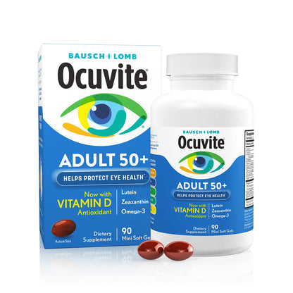 Ocuvite Eye Health Vitamin & Mineral Supplement with Lutein, Zeaxanthin, Omega-3, Zinc, Vitamins C & E – Daily Vision Support, 90 Softgels