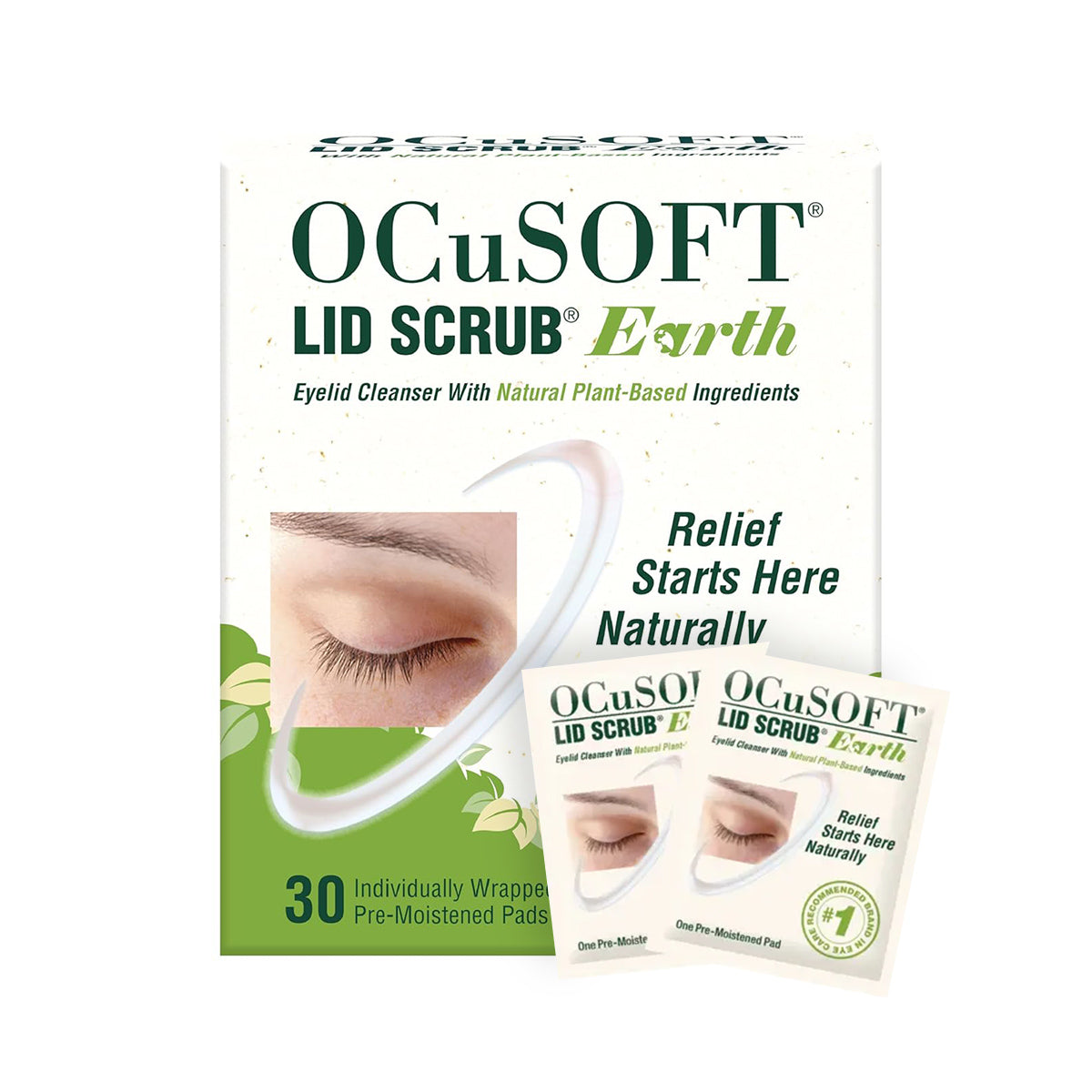 OCuSOFT Lid Scrub Earth Natural Plant-Based Eyelid Cleanser, Individually Wrapped Pads (30 Count)
