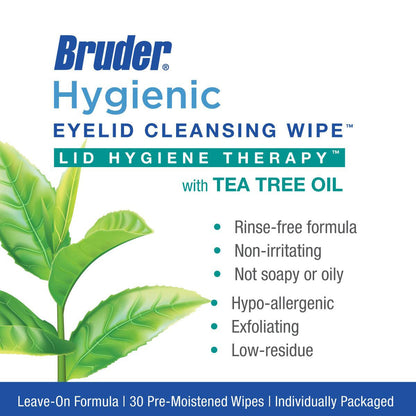 Bruder Hygienic Eyelid Cleansing Wipes with Tea Tree Oil – Gentle Lid & Lash Hygiene, 30 Count