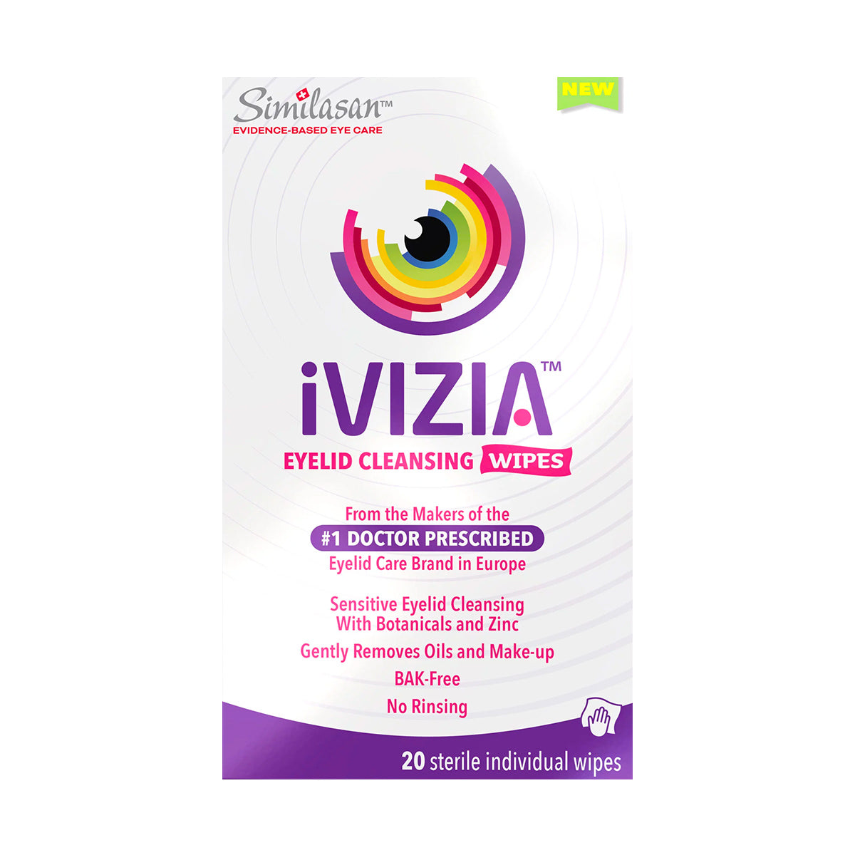 iVIZIA Eyelid Cleansing Wipes – Micellar, Preservative-Free, No-Rinse Gentle Eye Makeup Remover, 20 Count