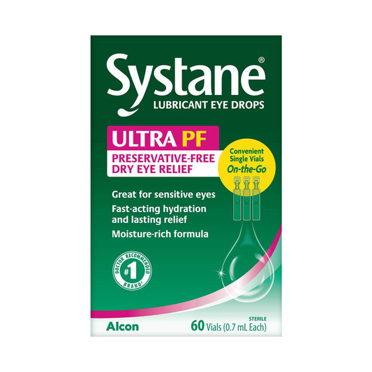 Systane® Ultra PF Preservative-Free Dry Eye Drops – 60 Single-Use Vials for Long-Lasting Relief